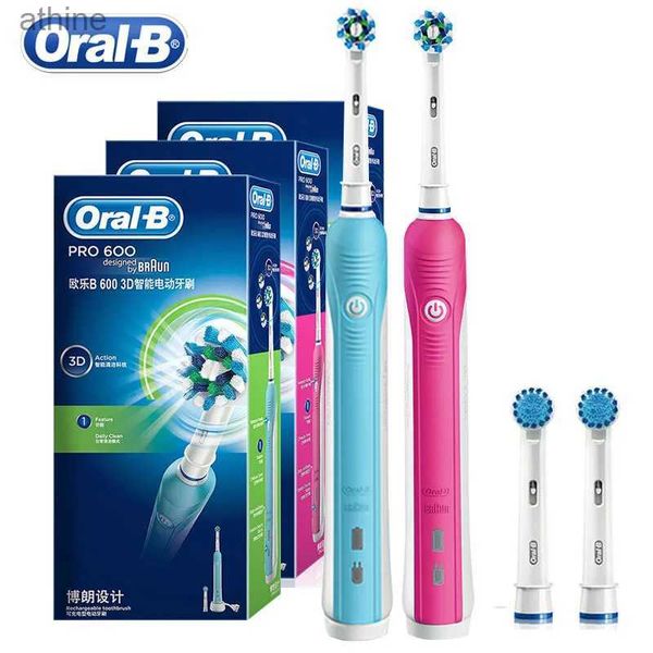 Brosses à dents électriques Têtes de rechange Oral B brosse à dents sonique Pro600 Rechargeable rotative hygiène 3D tête de brosse à dents nettoyage en profondeur soins sensibles YQ240124