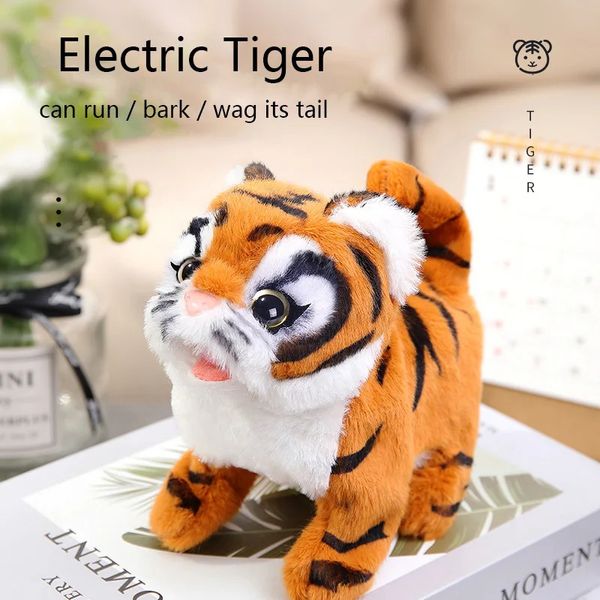 Jouet électrique doux Tiger Tiger Toys Marchage de la queue relevante Chirp Simulation drôle Poupée en peluche 240401