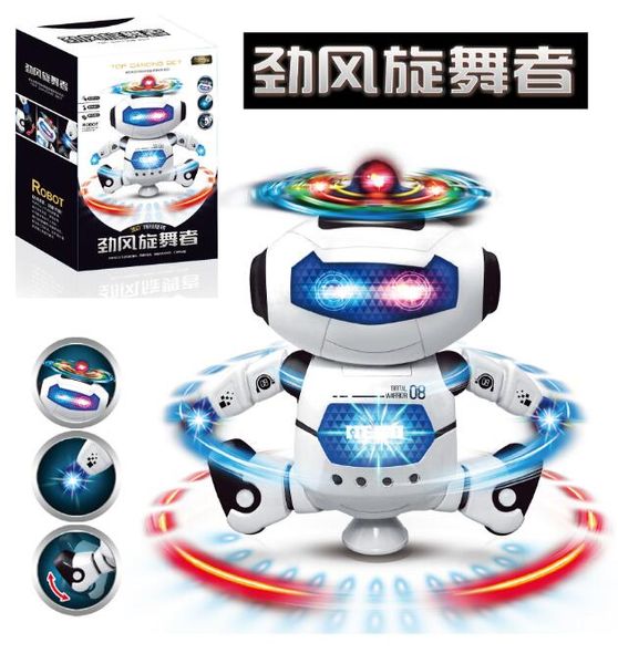 Juguetes eléctricos Robot giratorio de baile con luces LED Juguete de inteligencia de explosión de música con pilas Ventas al por mayor directas de China