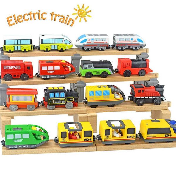 Ensemble de Train électrique Locomotive magnétique voiture moulé sous pression fente adaptée à toutes les marques Biro voie en bois chemin de fer pour enfants jouets éducatifs