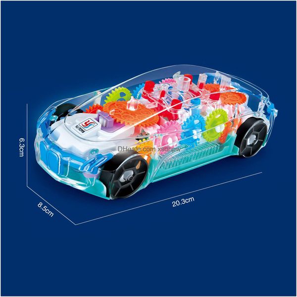 Voiture jouet électrique transparente voir à travers les voitures mécaniques à piles jouets de véhicule de course engrenages mobiles colorés visibles brillant Dhbjf