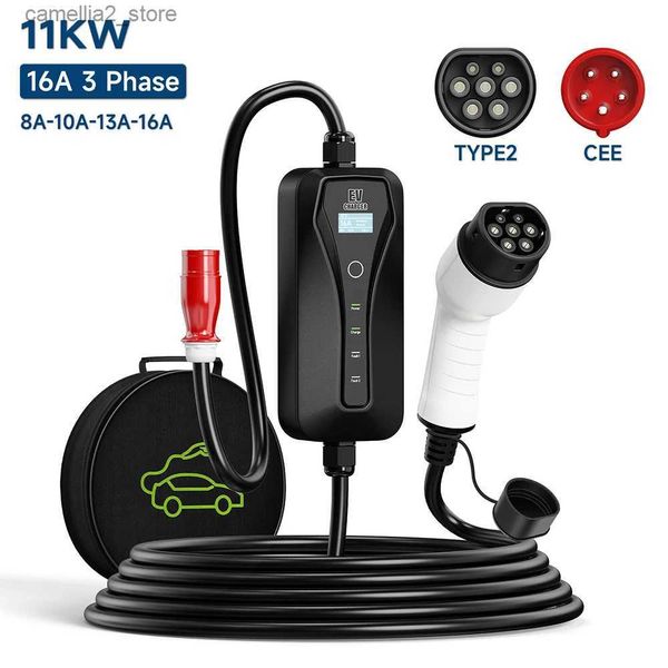 Accessoires pour véhicules électriques 11KW 16A EV Chargeur Type 2 EVSE Boîte de chargement Chargeur de voiture électrique portable Prise CEE IEC62196-2 Appareils pour véhicules électriques Wallbox Q231113