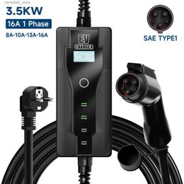 Accessoires pour véhicules électriques 3,5 kW 16 A Chargeur portable EV Type 1 SAEJ1772 EVSE Boîte de chargement CEE Plug Wallbox pour voiture électrique 8/10/13/16 A Courant réglable Q231113