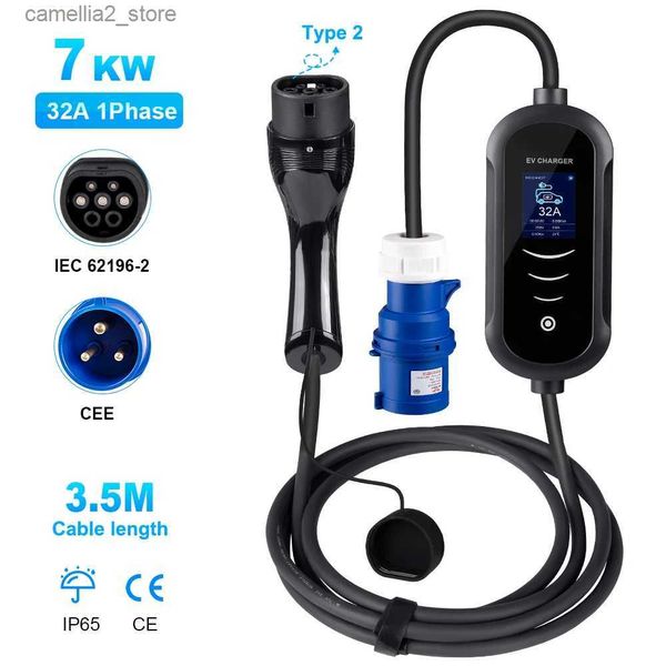 Accessoires pour véhicules électriques Chargeur EV 32A 7.6KW Chargeur de voiture pour véhicule électrique EVSE Wallbox 7KW Type2 Type1 Câble GBT Chargeur rapide pour voiture électrique 12V Q231113