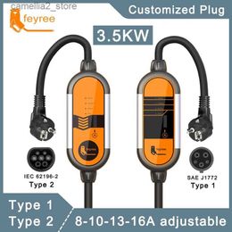 Accessoires pour véhicules électriques Chargeur portable EV Type2 3,5 kW Câble de charge Courant réglable 8/10/13/16 A Type1 j1772 Prise Schuko Wallbox pour voiture électrique Q231113