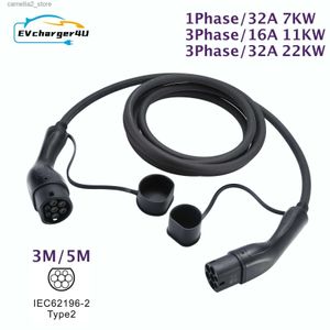 Accesorios para vehículos eléctricos EVcharger4U IEC 62196 Cable de carga EV Tipo 2 1 fase/3 fases 16A/32A 7KW/11KW/22KW 3M/5M Cables de extensión para vehículos eléctricos Q231113