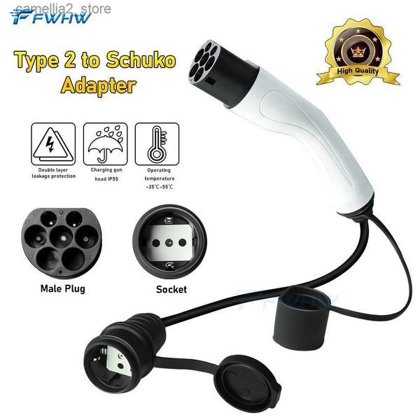 Accesorios para vehículos eléctricos FWHW Adaptador de 16A tipo 2 a Schuko para scooters eléctricos Bicicletas eléctricas EV PHEV Adaptador de CA macho tipo 2 para automóvil a enchufe estándar europeo Q231113