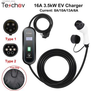 Accessoires pour véhicules électriques Teschev Chargeur portable EV Type2 IEC62196-2 16A Câble de charge EVSE Type1 SAE J1772 Contrôleur de prise UE Chargeur GBT Wallbox Q231113