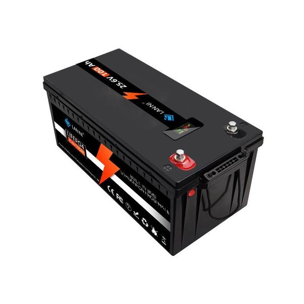 Baterías para vehículos eléctricos Batería de litio Lifepo4 de 24 V y 100 Ah con pantalla de voltaje Bms adecuada para barcos Carros de golf Montacargas Solar En Oto3U