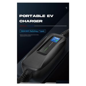 Équipement de chargeur de véhicule électrique Type 2 Niveau EV 32 Amp Prise Cee portable 220V240V Charge de voiture Iec 621962 Livraison directe Mobiles Aut Otbzd