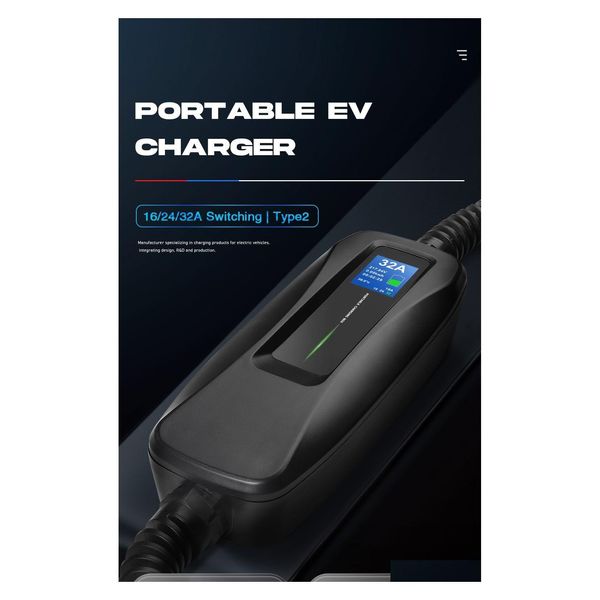 Equipo de cargador de vehículo eléctrico Tipo 2 Nivel EV 32 Amp Enchufe Cee portátil 220V240V Carga de automóvil IEC 621962 Móviles de entrega directa Aut Ots4I