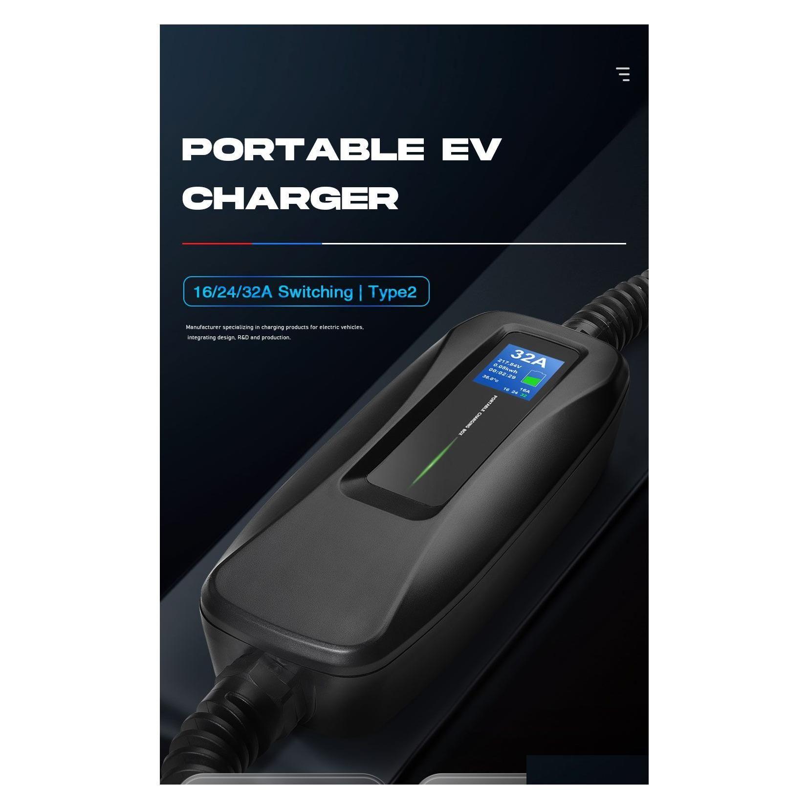 Electric Vehicle Charger Equipment Type 2 Ev Level 32 Amp Portable Cee Plug 220V240V Car Charging Iec 621962 Drop Delivery Mobiles Aut Ots4I