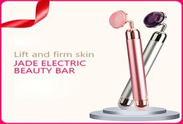 Elektrische vibrerende natuurlijke rozenkwarts Jade Roller gezichtsmassager voor gezicht tillen slanke jade stenen massage skincare schoonheid gereedschap4188329