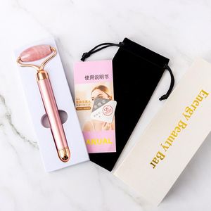 Rodillo de Jade de cuarzo rosa Natural vibrador eléctrico, masajeador Facial de piedra para levantar la cara, barra de belleza energética con venta al por menor