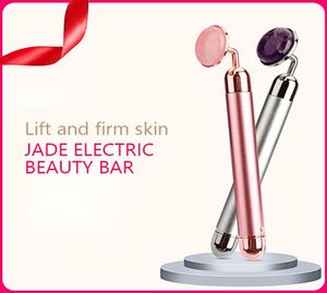 Vibrante eléctrico Natural Rose Quartz Jade Roller Facial masajeador para el levantamiento de la cara Jade Stone Massage Skincare Beauty Tool2856143