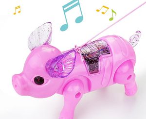 Electric Walking Singing Musical Light Up Pig Speelgoed met Leash Kids LED Flash Pet Boys Girls Party Gunsten zonder batterij