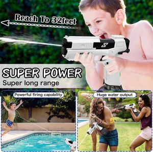 Pistolas de agua eléctricas Pistola de agua de juguete con pulverización automática de alta capacidad para niños de 4 a 8 años Dispara hasta 32 pies Juego de fiesta en la piscina de verano Juguetes para niños y adultos