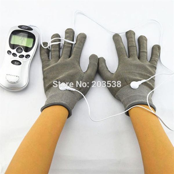 Stimulateur électrique pour le corps, thérapie de relaxation, masseur Tens, Acupuncture, masseur électrique des doigts avec gants de Massage à électrode en fibre, 248g