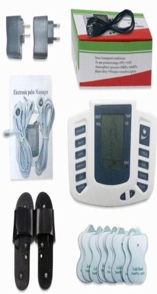 Stimulateur électrique pour tout le corps, relaxation musculaire, masseur numérique, impulsion, TENS, Acupuncture, avec pantoufles thérapeutiques, 16 électrodes6059327