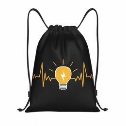 Électricien Heartbeat Ampoule Cordon Sac à dos Sport Sac de sport pour hommes Femmes Ingénieur électrique Power Shop Sackpack 97zO #