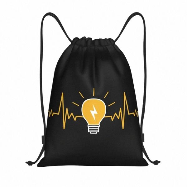 Electrician Heartbeat Light Bulb Drawpack Backpack Sports Gym Gym Bolse para hombres Ingenieros Electric Electric Shop Sackpack P9BC#