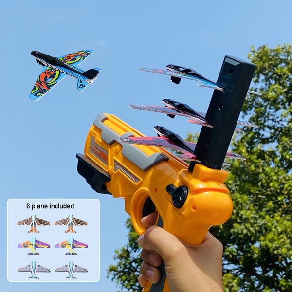 EletricRC Aircraft Airplane Launcher Bubble Catapult Com 6 Small Plane Toy Funny Airplane Toys for Kids Plane Catapult Gun Shooting Game Gift 230629