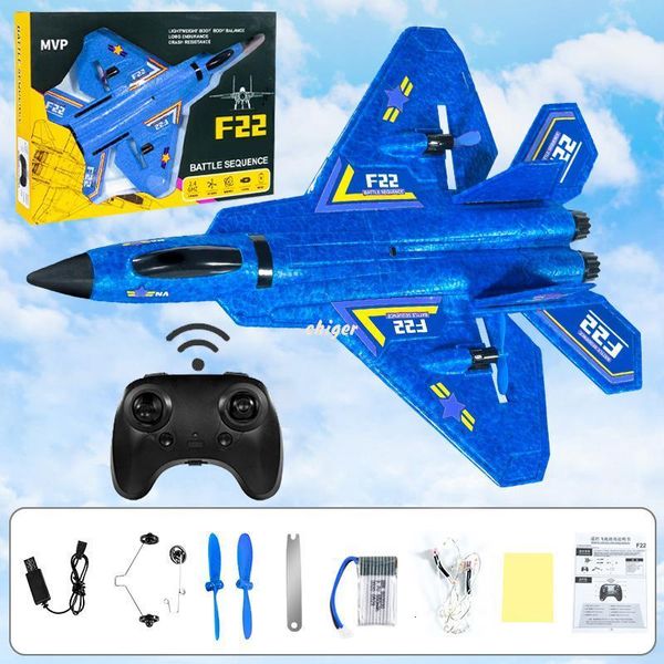 ElectricRC Aircraft LED Coloré F22 Rc Avion Avion Télécommande Avion Planeur Radio Control Hélicoptère EPP Mousse Fighter Jet Jouets Drone Modèle 230613