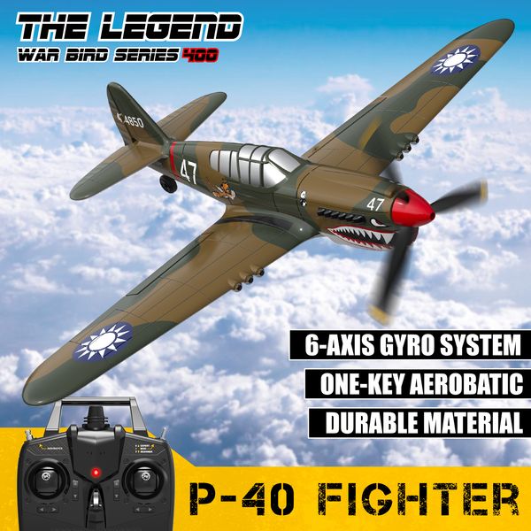 ElectricRC Aircraft RC Plane P40 Fighter 400mm Wingspan 4CH 6Axis Gyro OneKey Aerobatic RTF Controle Remoto Avião Brinquedos ao ar livre para crianças 230825