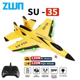 Electricrc Aircraft RC -vliegtuig SU35 2.4G met LED -verlichting vliegtuigen afstandsbediening Flying Model Glider Airplane SU57 Epp Foam Toys For Children Gifts 230417