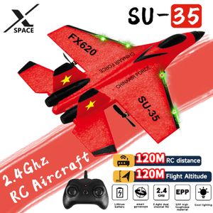 Électricrc Aircraft RC Plane SU35 24G avec lumières LED Remote commande modèle de volant planeur epp mousse jouetes avion pour enfants cadeaux 230812