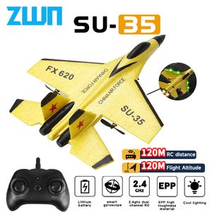 ElectricRC Aircraft SU35 RC Plane 24G With LED Lights Remote Control Flying Model Glider Airplane SU57 EPP Foam Toys For Children Gifts 230826