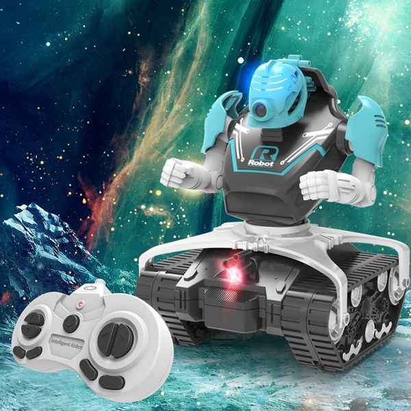 ElectricRC Animaux 2023 Télécommande Robot Réservoir Jouet pour Enfants Style Vintage Future Cop Lumière Rotative Musique RC Chariot Électrique Jouets Pour Enfants 230807