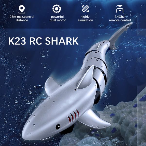 ElectricRC Animals 24G K23 RC Shark rproof Racing Fish Robot Dual Motor Modelo Radio Control Submarino Eléctrico Regalos Juguetes para niño 230807