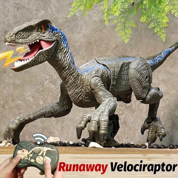 Electricrc Animaux 24g RC Dinosaur Raptor Jurassic World Remote Control Velociraptor Toy Electric Walking Dragon Toys for Children Cadeaux de Noël 230812