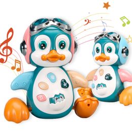 ElectricRC Animals 618 Months Baby Crawl Toy Elektrische kruipende pinguïn met lichte muziek Cartoon Animals Interactief ontwikkelingsspeelgoed voor peuters 230705