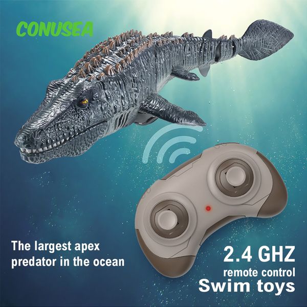 Animales Electricrc RC Boat Fist Simulación Radio Control Controlado Animal Inalámbrico Electric Electrice Speed ​​Boat Bosasaurus Outdoor Toy Boy 230814