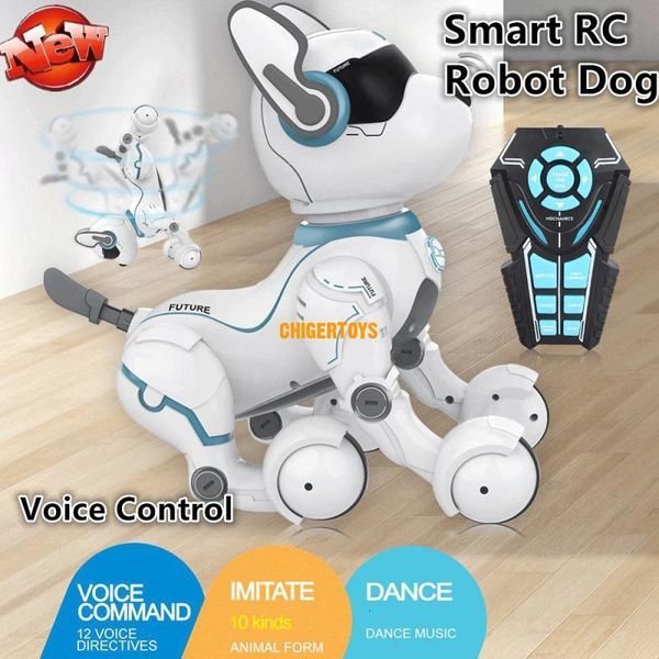 Electricrc Animals Control de voz Dog Talking Smart RC Robot juguetes de educación temprana imitando varios sonidos de animales luces LED music robot pet 230811