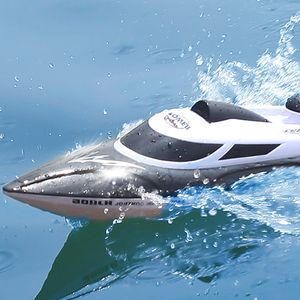 ElectricRC Boats 2.4Ghz HJ806 Grand hors-bord RC avec lumière LED 35kmh 200ms Modèle étanche Navire de course à grande vitesse Jouets de plein air Cadeaux Garçons 230705