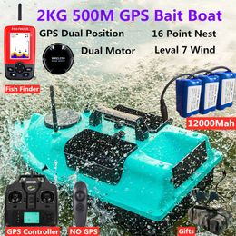 ElectricRC Boten 2KG 500M GPS Dubbele Positie Cruise control Visaas Boot 3Way Hoppers 16 stks Punt Nestelen Beroep Zee Tool VS V18 230906