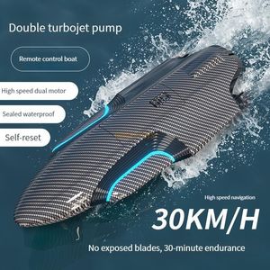 Bateaux électricrc 30 kmh RC Boat 2,4 G Brushless Electric Twin Turbo High Speed ​​Racing Speurboat Imperproof Yacht Carbon Boat RC Electric Kid Toy 230504