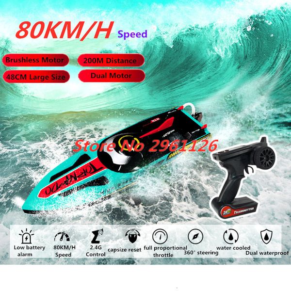 ElectricRC Boats 48CM 80KMH télécommande professionnelle course hors-bord moteur sans balais grand bateau RC 200M chiffre d'affaires réinitialiser garçon cadeau 230906