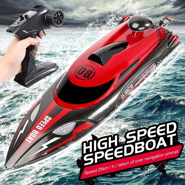 ElectricRC Bateaux HJ808 RC Batterie 24Ghz 25kmh Haute Vitesse Télécommande Bateau De Course Vitesse De L'eau Enfants Modèle Jouet 230411