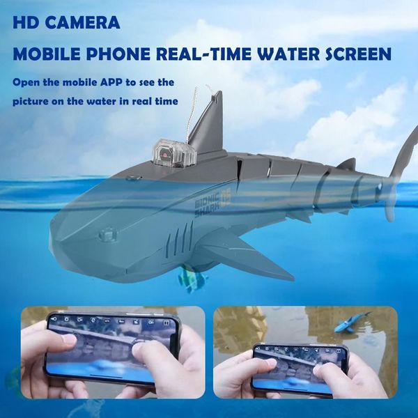 ElectricRC Boats RC sous-marin avec caméra 480P bateau sous-marin jouet télécommande requin robots animaux sur jouets radiocommandés pour enfants 230518