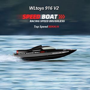 Bateaux électriques WLtoys WL916 24Ghz 55KMH, modèle de course à grande vitesse sans balais, télécommande, jouets pour enfants 230325