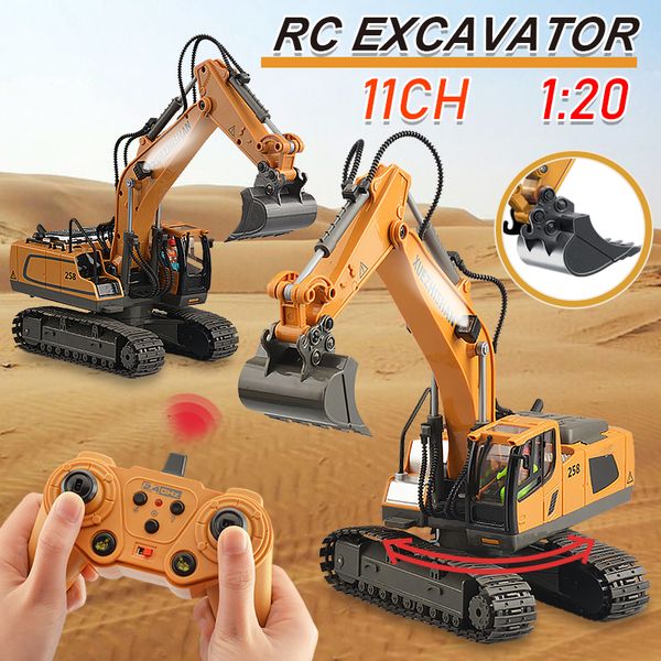 ElectricRC Car 2.4Ghz 11 Channel 1 20 Rc Excavator Toy Engineering Car Alloy and Plastic Remote Control Digger Truck For children's Gift 230602