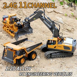 ElectricRC Voiture RC Toys120 Alliage 24G 11 Canaux Télécommande Pelle Bulldozer Camion Benne 680 Degrés Rotation Piste Conception Cadeau pour Garçons 230605