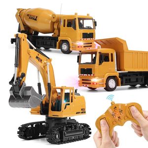 Electricrc Car RC Voertuig Excavator Dump Truck Crane Blender met licht gesimuleerde legering Plastic Remote Control Engineering Model speelgoed voor jongens 230325