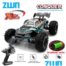 Voiture électrique Zwn 1/16 70Kmh ou 50Kmh 4Wd Rc avec télécommande LED, camion monstre à dérive à grande vitesse pour enfants contre Wltoys 144001 jouets D Dhh5B