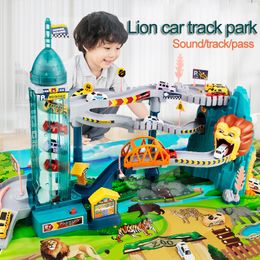 ElectricRC Track Animal Lion Electric Rail Car Dinosaurus Gebogen Road Track Rail Car Puzzel Speelgoed Avontuur Kronkelende Road Drive Speelgoed voor Kinderen 230705