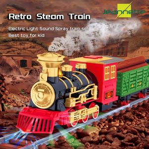 Electricrc Tracklichten en klinkt Retro Steam Electric Train Set Spoorwegtjes speelgoedgeschenken speelgoed voor kinderen verjaardagsfeestje cadeau jongens meisjes 230419